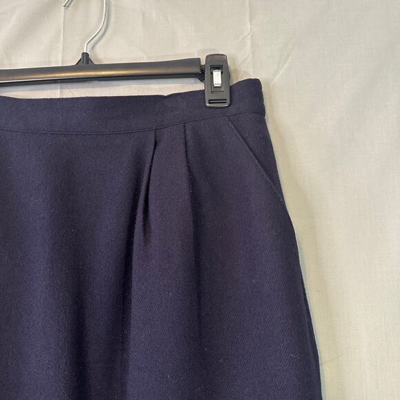 90s Vintage Skirt Women Medium Navy Blue Wool Pencil Academia Pockets - Picture 5 of 7